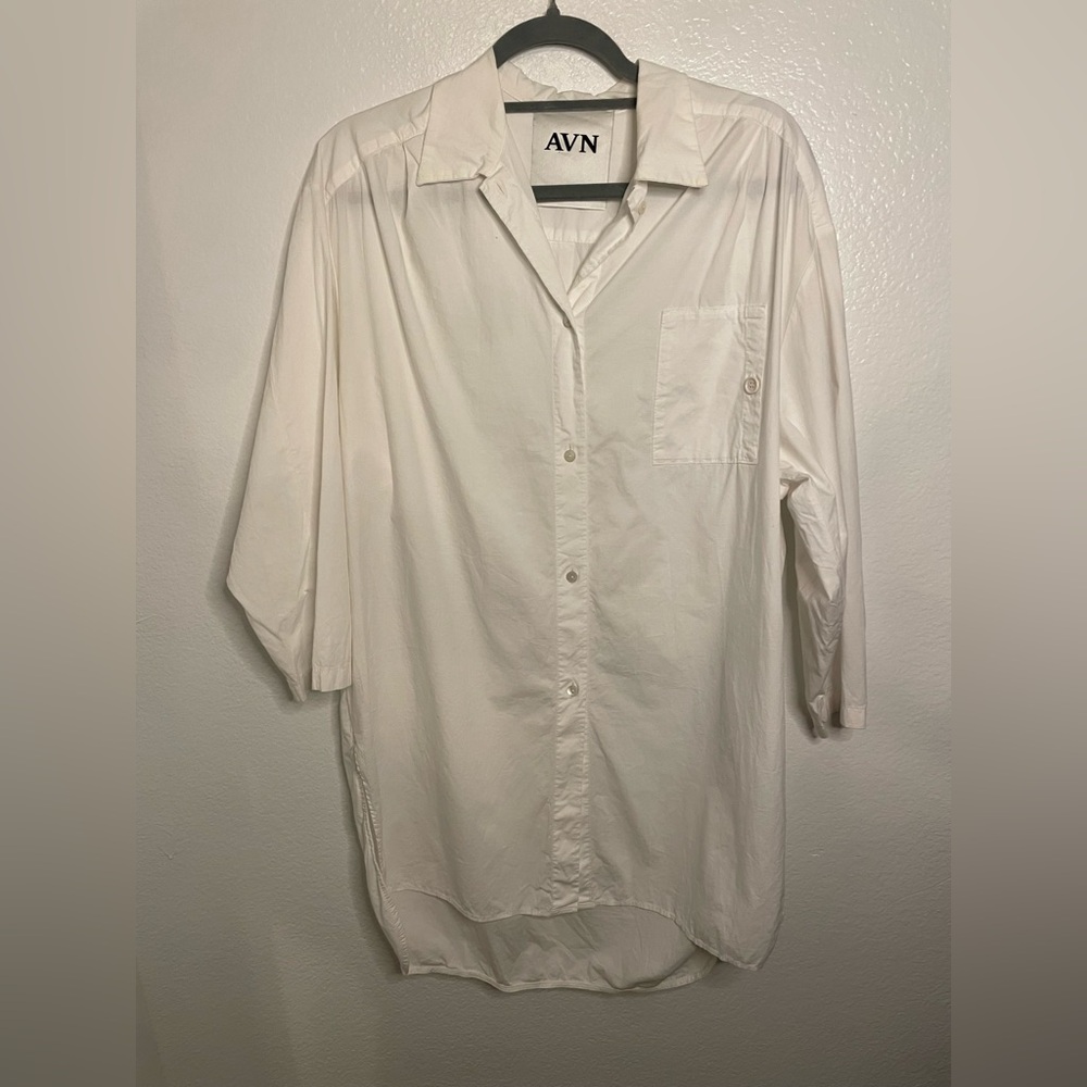 AVN White Oversized Shirt Dress - Coastal Grandma Minimalist Mini - Relaxed Fit